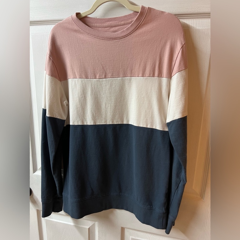 Original Use Pink, White, and Navy Color-block Sweatshirt